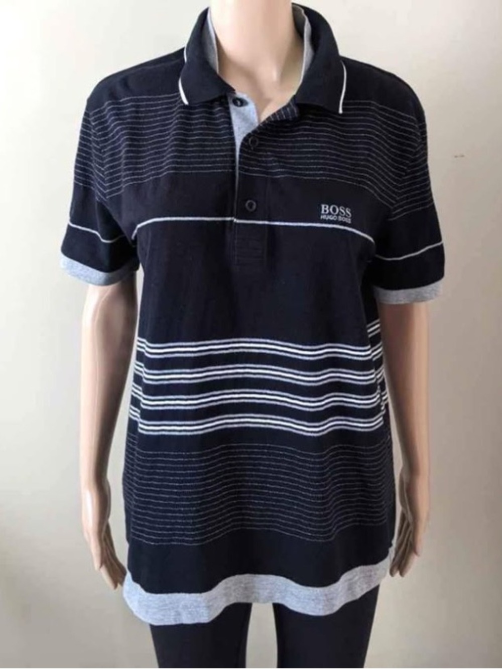 Hugo Boss black Polo Stripe Tshirt, men’s medium